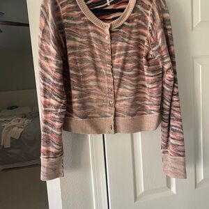 Free People Pink and Gray Patterned Cardigan